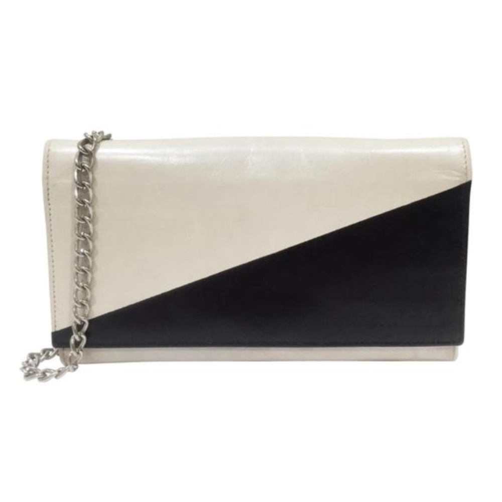 Miu Miu White and Black Leather Crossbody Clutch with Chain
